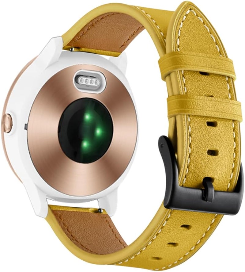 سوار ساعة من الجلد الأصفر متوافق مع Garmin Vivoactive 3 المقاس 1 - Image 4